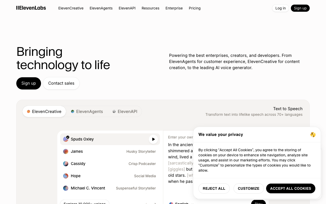ElevenLabs interface