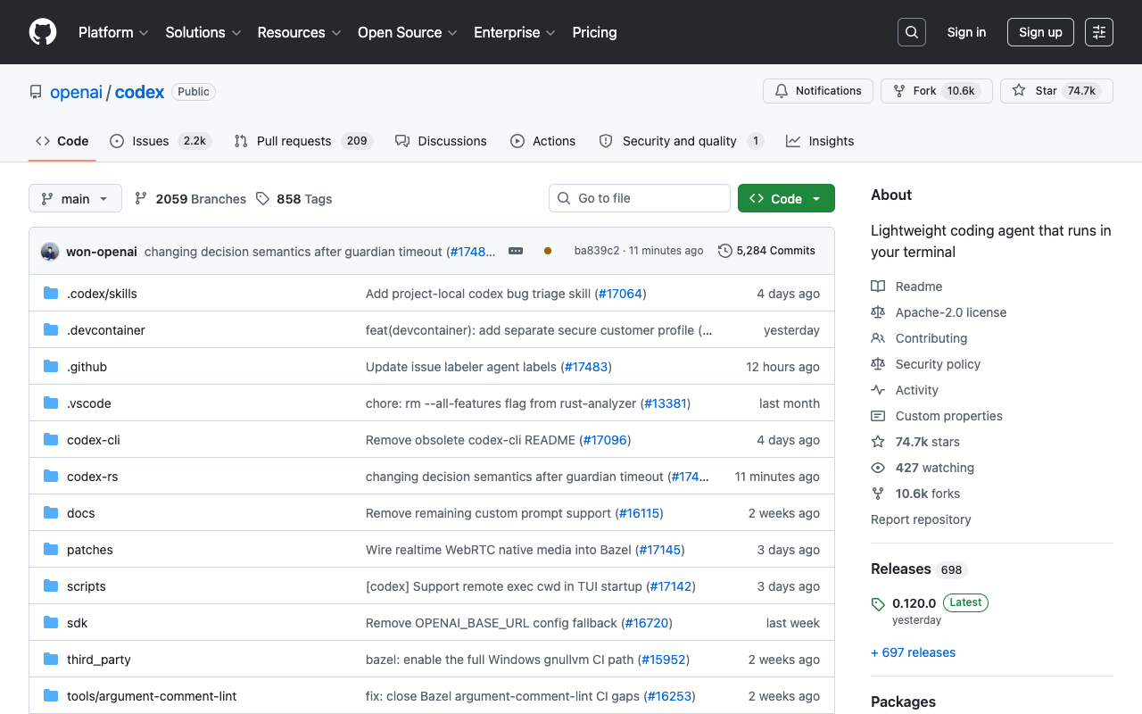 OpenAI Codex CLI interface